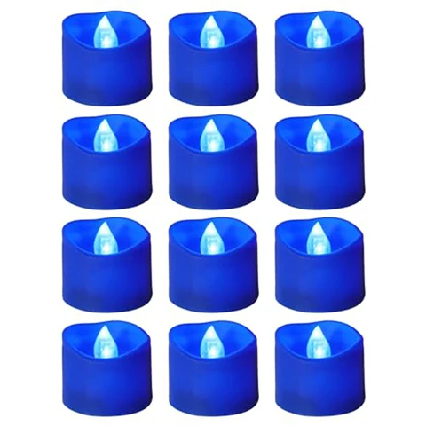Синие мерцающие бриллиантовые беспламенные Свечи работают от батарейки, срок службы 120 часов, 12 светодиодных чайных ламп, электрические свечи для долины