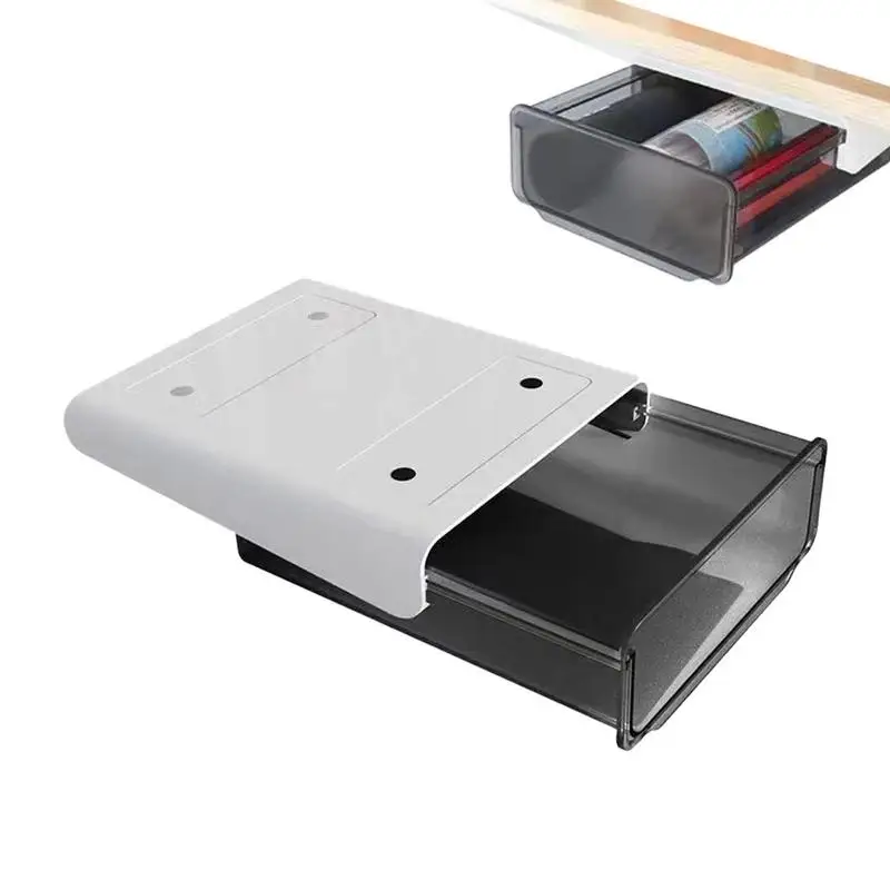 Under Desk Sliding Drawer Bottom Storage Box Self-adhesive D