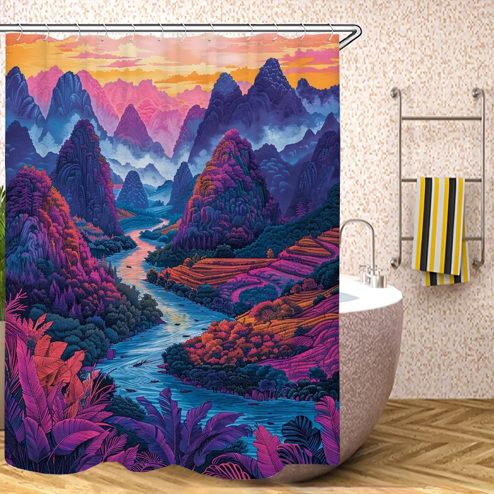 Красочная Занавеска Для Душа Guilin Водонепроницаемая Полиэстеровая Складная
