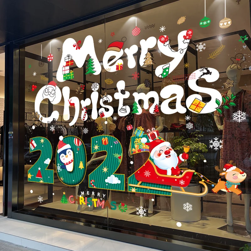 

2022 Merry Christmas Glass Stickers DIY Santa Claus Wall Decals for Living Room Nursery Window New Year Winter Home Decoration