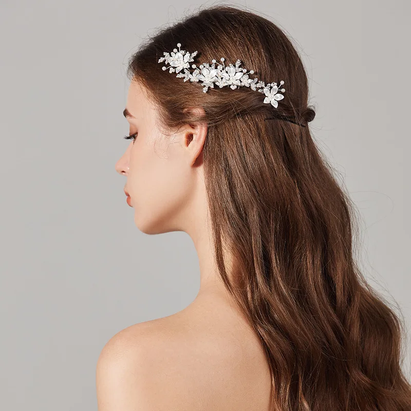 

Silver Color Floral Bridal Hair Comb Pins Set Woman Clips Fashion Wedding Hair Piece Handmade Bride Accessories