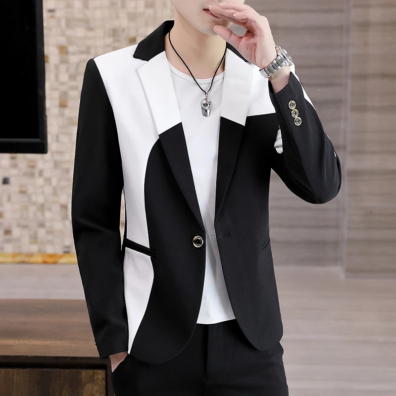 

Costume Business Handsome Homme Fashion Casual Coat Wedding Social Suit Blazers Splicing Fit 2022 Slim Groom Jacket Dress Men