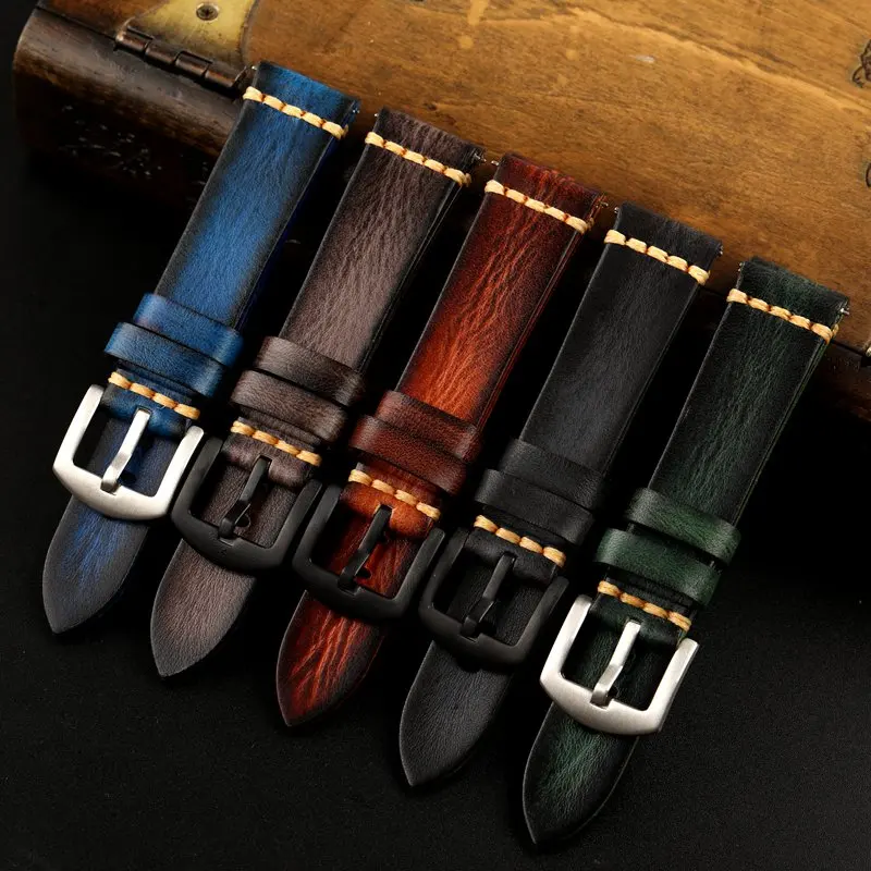 

20mm 22mm 24mm Upscale Genuine Leather Natural color Watchbands Man Italy Watch Band Straps Universal Belt Wristband Bracelet