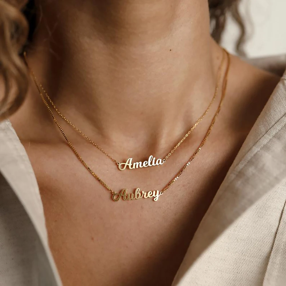 Mini-World Customized Necklace With Name Personalized Stainless Steel Nameplate Pendant Jewelry Choker Anniversary Party Gift