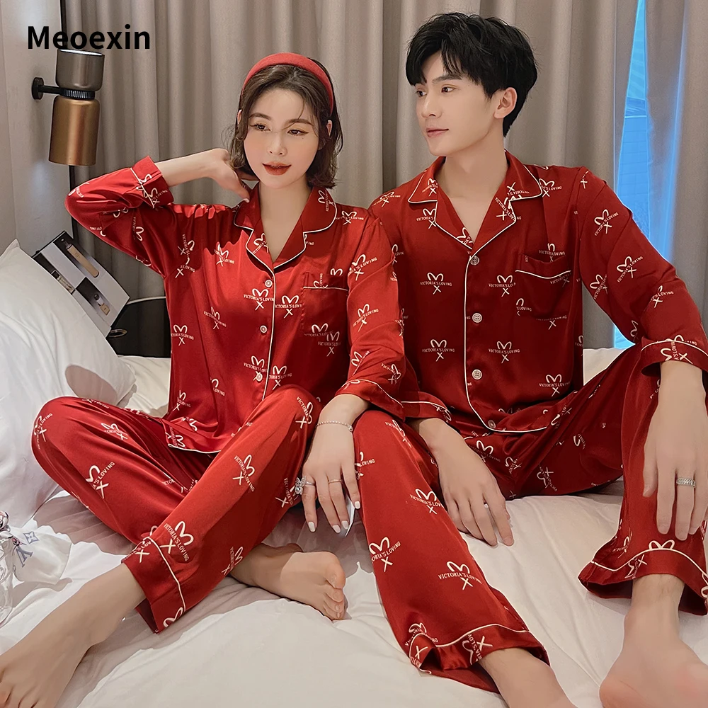 

Bride and Groom's Wedding Pajamas Pajama Sets Sleepwear Long Sleeved Long Pants Set Home Nightwear Loose Clothing New 2 -Pieces