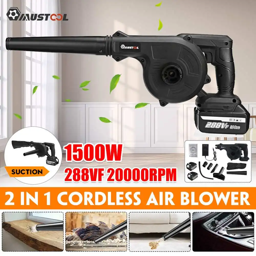 

MUSTOOL 1500W 2 In 1 Cordless Electric Air Blower Vacuum Blowing Suction Leaf PC Dust Cleaner Collector For Makita 18V Battery
