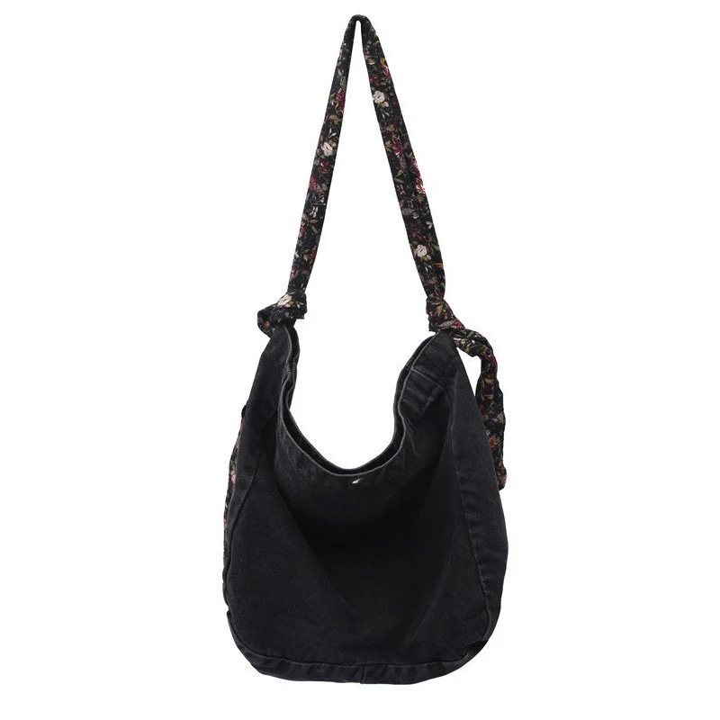 Broken Flower Strap Women's Bag 2022 Trend Denim Crossbody Shoulder Bag Soft Jeans Messenger Bag Foldable Shopper Eco Bag Korean