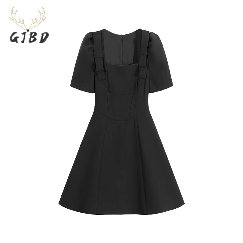 

Women's Clothing Dress French Square Neck Bow Short Sleeve Casual Fashion High Waist Baggy Short Skirt Plus Size Ladies Summer