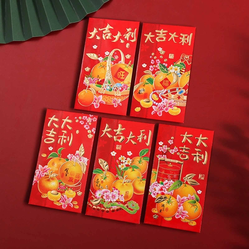 

X6HD 5 шт. традиционные красные конверты Hongbao, Китайский праздник весны, красный пакет для 2022 года тигров, Подарочный пакет на день рождения