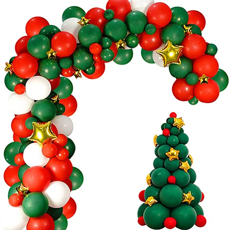 

130 шт. Рождественская алюминиевая пленка, набор латексных воздушных шаров, цепочка, красная, зеленая, золотая, праздничная тема, фотография, ...
