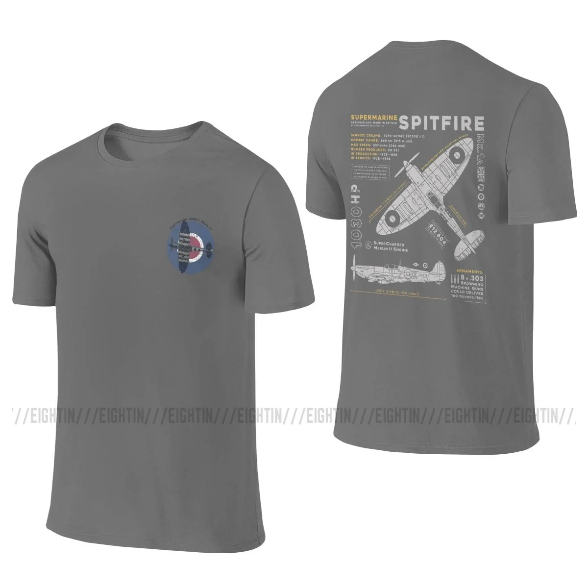 

Men Vintage Fighter Plane Supermarine Spitfire T Shirt 100% Cotton Clothes Two Sides Short Sleeve Crewneck Tees Printing T-Shirt