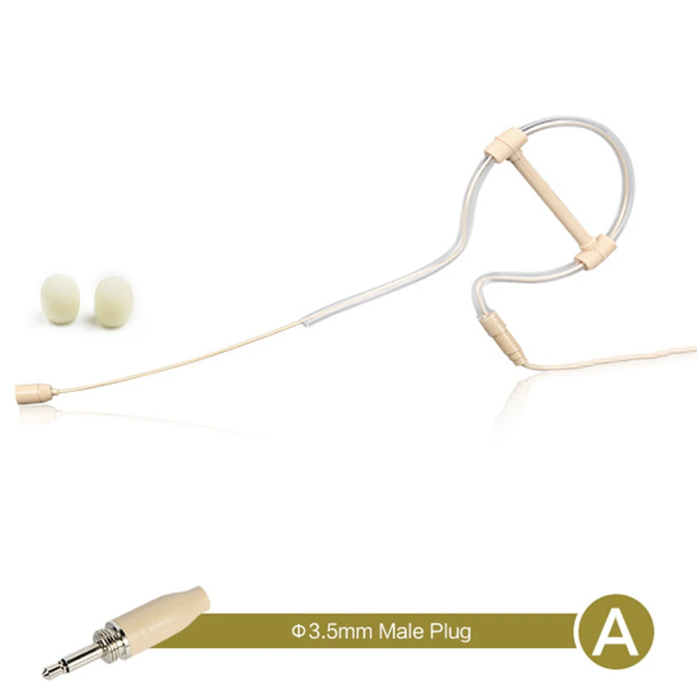 1x Beige Single Ear Hooks Headset Mic Headworn Microphone Hand-free Operation 3.5mm 3 Pin 4 Pin XLR Plug With Microphone Covers