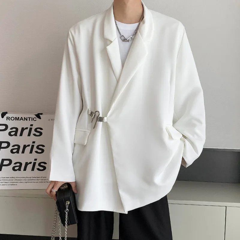 

Black/White Blazer Men Fashion Society Mens Dress Jacket Korean Loose Casual Suit Jacket Men Office Formal Blazer M-2XL