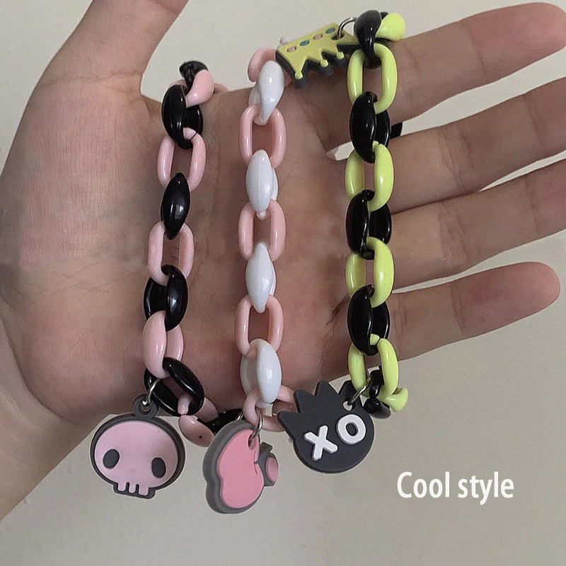 

Cute Fashion Bracelets for Women Sweet Cool Thick Chains Gothic Ins Style Kawaii Pendant Spice Girl Daily Accessories Jewelry