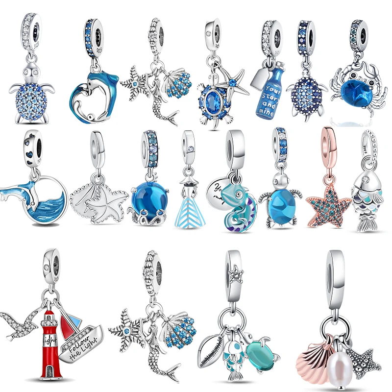 

New 925 Silver Charms Dangle Green Big Eyes Cherry Mermaid Fit Original Pandora Bracelets Beads For DIY Women Fashion Jewelry