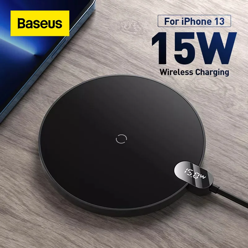 baseus 15w qi wireless charger for iphone 13 12 pro max digital display fast wireless charging for samsung xiaomi pad 5 huawei free global shipping