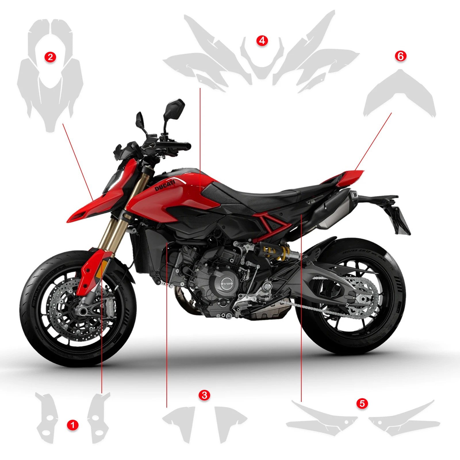 Фото Защитная пленка из настоящего материала TPU для мотоцикла HYPERMOTARD890, антицарапийная пленка для DUCATI HYPERMOTARD 890 V2 V2 SP 2026, пленка для защиты краски PPF. №2