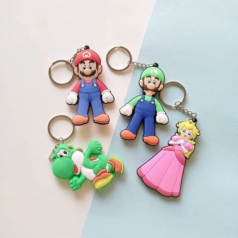 

Super Mario Cartoon Keychain Toys Luigi Yoshi Peach Bowser Wario Anime Figures PVC Keychain Pendant Keyring Bag Pendant Gifts