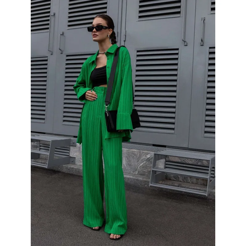 

Autumn Winter Heat Sells New Fund To Explode Euramerican Recreational Drape Shirt Type Wide Leg Trouser Suit
