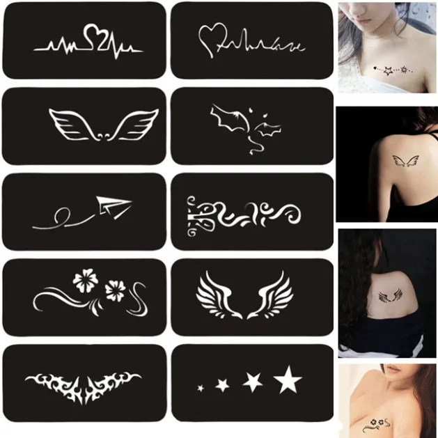Henna Tattoo Stencils for Painting Glitter Tattoo Stencil Woman Girl Kids Drawing Template Star Wing Airbrush Stencil