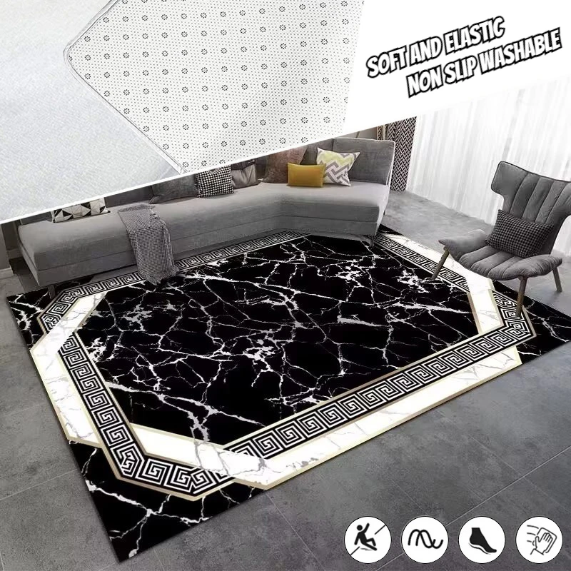 

Marble Large Carpet for Living Room 160x230 Black Light Luxury Decoration Study Area Rug Washable Y2k Bedroom Home Mats Non-slip