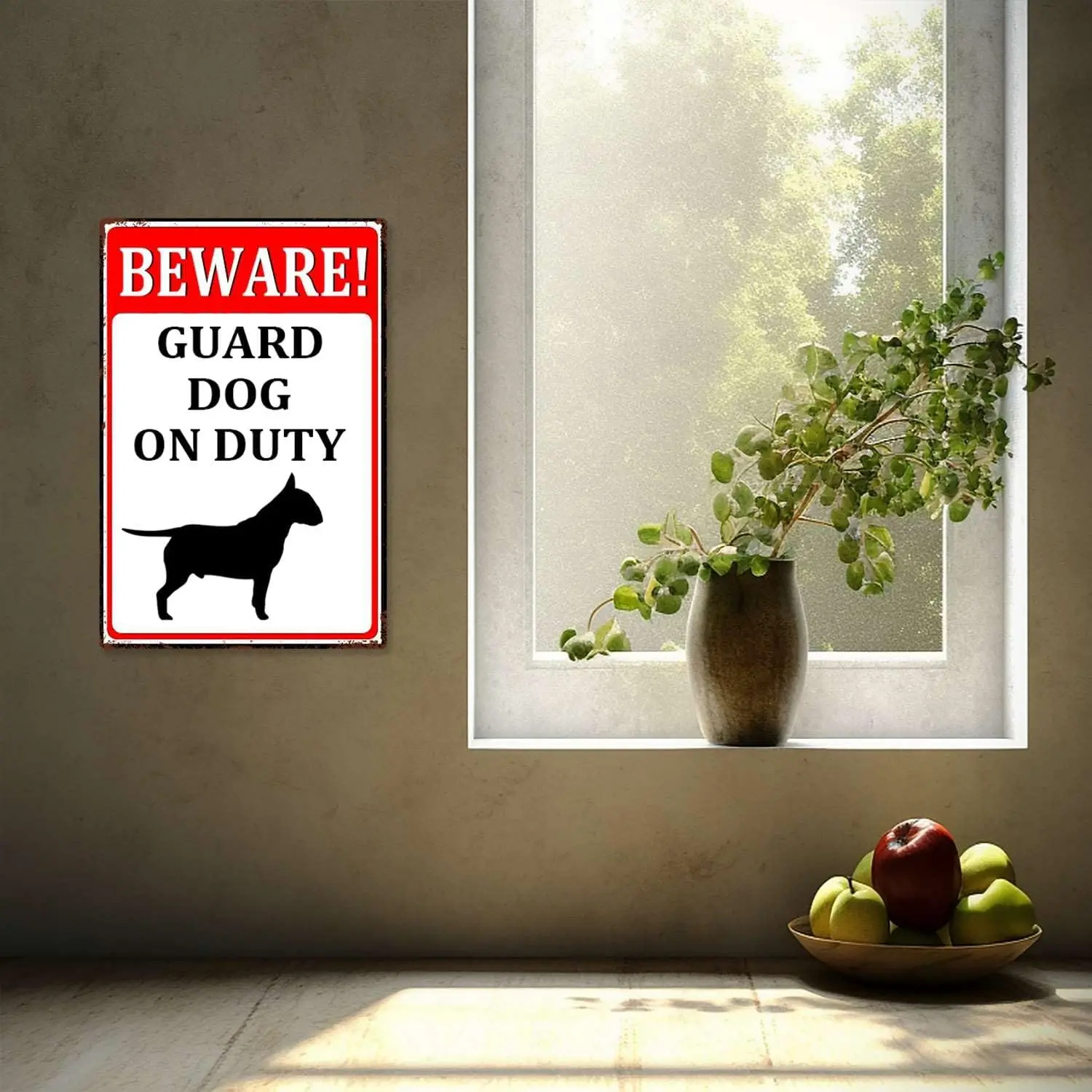 Tn Pntng Bewre Gurd Dog On Duty Sgns Metl Бесплатная ржавчина lumnum 8X12 nch