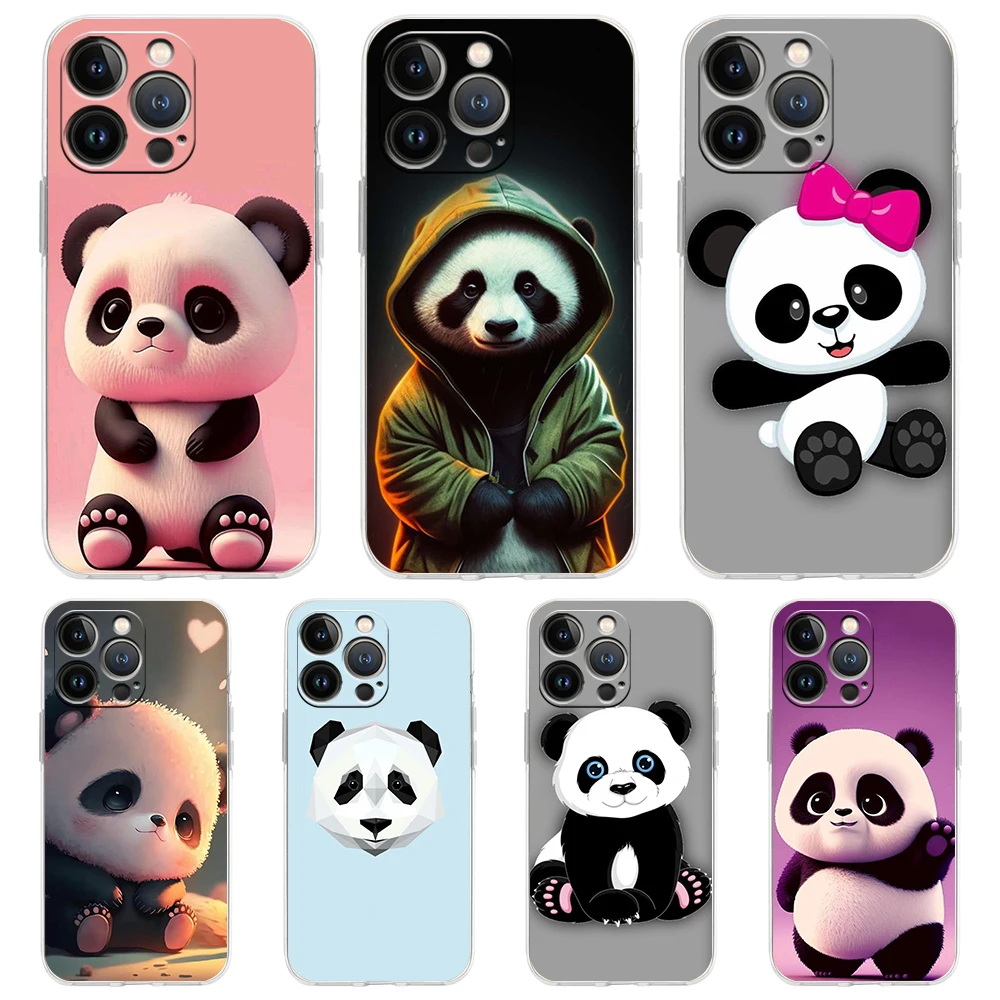 Прозрачный чехол для телефона с милыми животными пандами мягкий iPhone 16 15 14 13 12 11 Pro