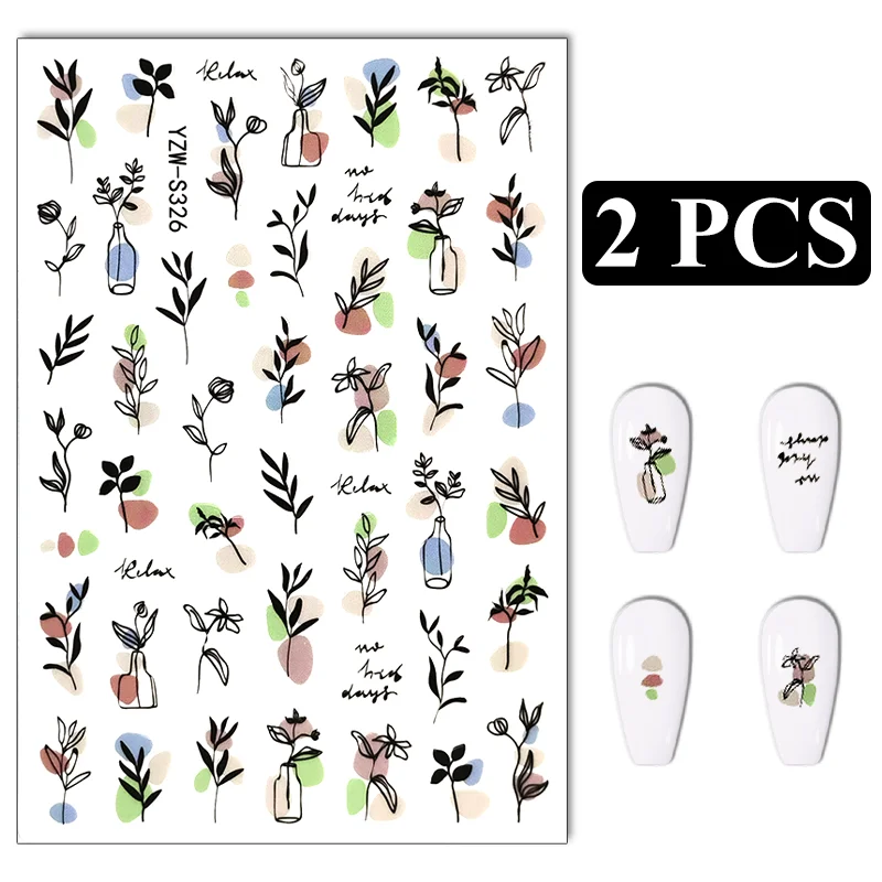 

Наклейки для ногтей с листьями, 2 шт., наклейки для ногтей с абстрактным мультяшным дизайном, милые самоклеящиеся декоративные наклейки для ...