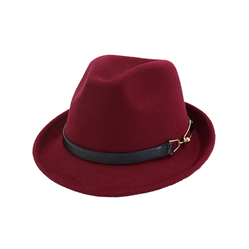 

Europe Style Woolen Trilby Hat Felt Panama Fedora Jazz Hat with Black Belt Metal Buckle Men Women Cap Unisex Bowler Hat GH-463