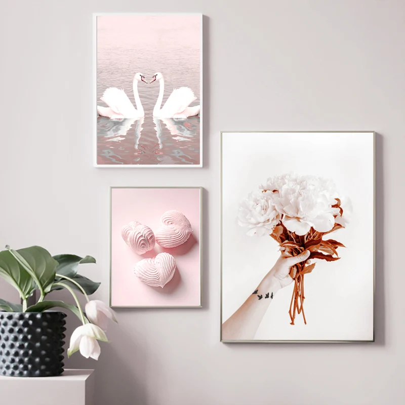 Скандинавский ветер розовый цветок линия любовь Белый лебедь украшение живопись