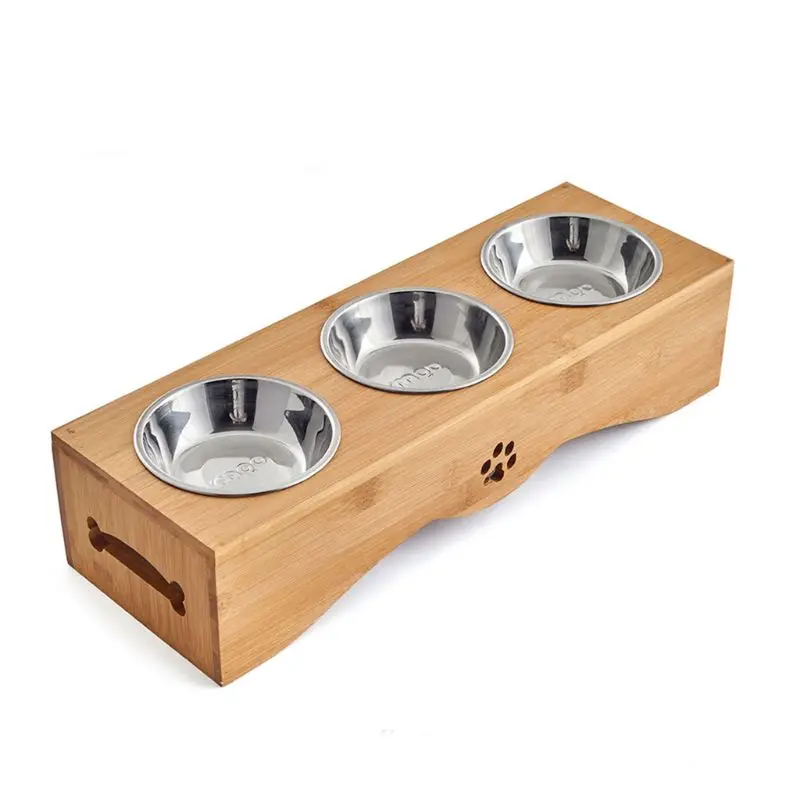 

67JE 3 in 1 Dog Feeder Raised Posture for Cat Food Water Bowl Three Bowl with Detachable Bowl Pet Feeder Anti-Leak