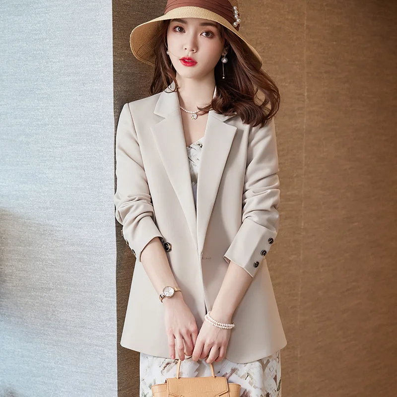Khaki Blazer Women's Coat Spring Autumn 2023 Fashion Korean  Long Sleeve Blazers Woman Jacket Casual Office Ladies Blazer Tops