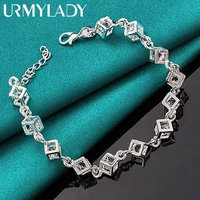 urmylady 925 sterling silver hollow square charm chain bracelet for women man wedding celebration party fashion jewelry