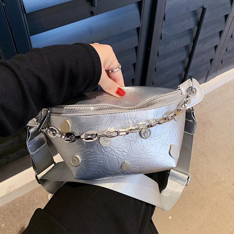 

Trendy Chain Women's Waist Bag Designer Colorful Diamond Handbag Female Fashion Crossbody Chest Bag Leather Fanny Pack Hip Purse