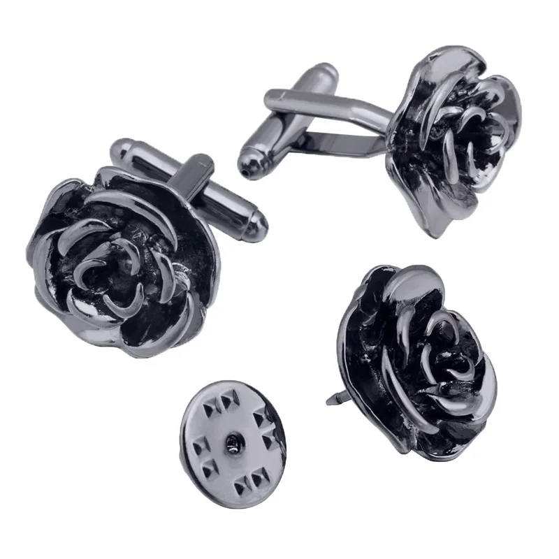 

Classic Romantic Black Rose Cufflinks Valentine's Day French Button Cufflinks French Shirt Cuffs Mens Suit Accessories