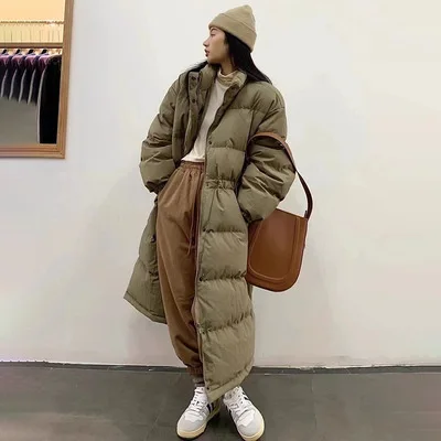 Women's down jacket padded warm long knee-length 90 white duck down jacket