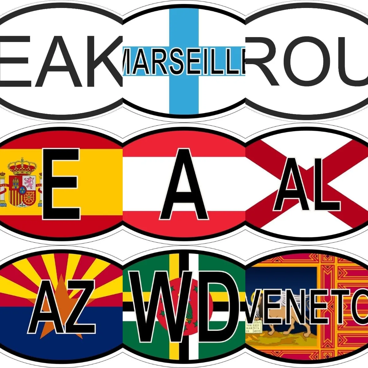Наклейка на автомобиль WD AZ bamвето Марсель ROU Румыния A EAK Корея AL E Испания