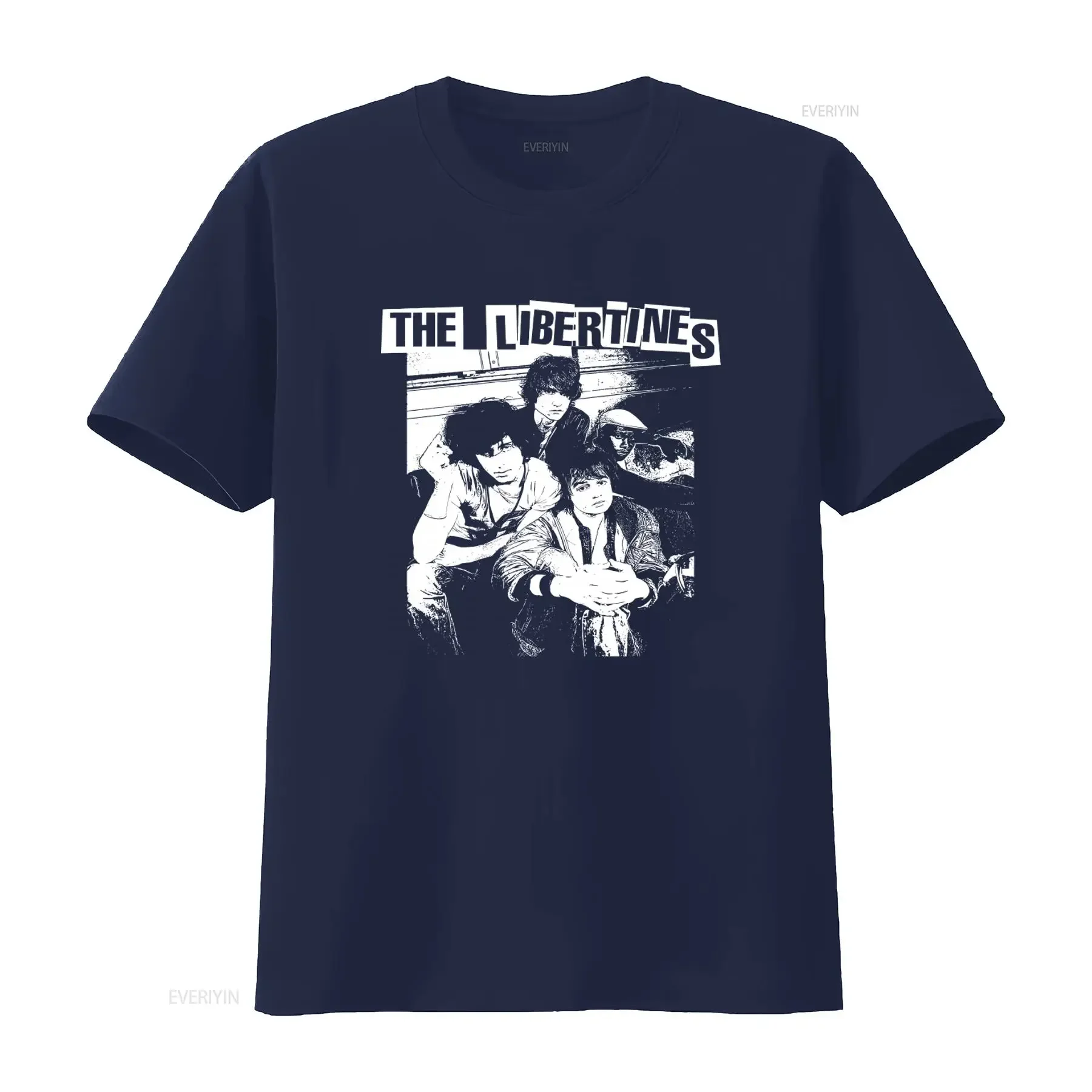 Фото Мужская футболка The Libertines Rock Band: стильный винтажный топ с эффектом потертости для повседневной носки, эластичная дизайнерская одежда, кэжуал №4