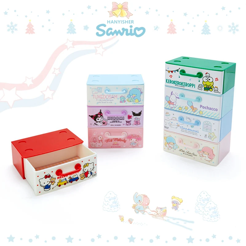 

Sanrio Hello Kitty Kuromi My Melody Anime Desktop Storage Box Stackable Jewelry Ring Girls Hair Accessories Organizer Box Gifts