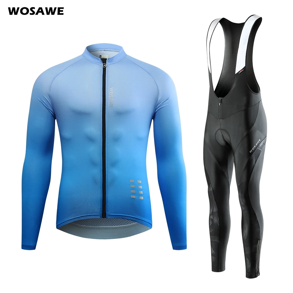 

WOSAWE Men's Cycling Jersey Set MTB SportsWear Bicycle Clothing Long Sleeve Sweatshirt Mountain Bike Gel Padded Bib Pants Tights