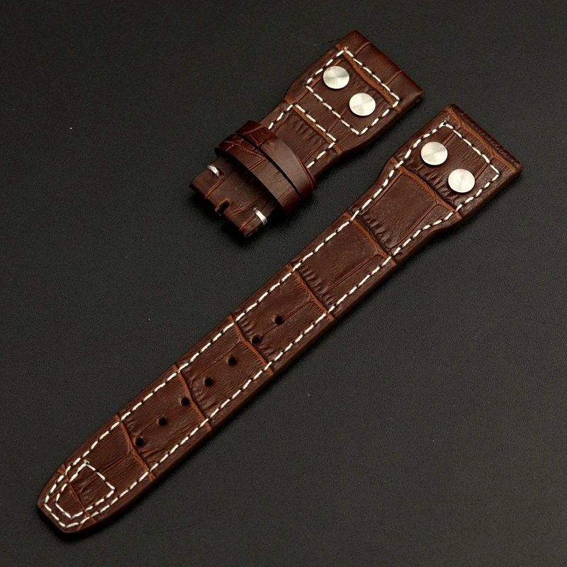 High Quality Genuine Leather Rivets Watchband For IWC Big Pilot Spitfire 22mm TOP GUN Brown Black Cowhide Watch Strap