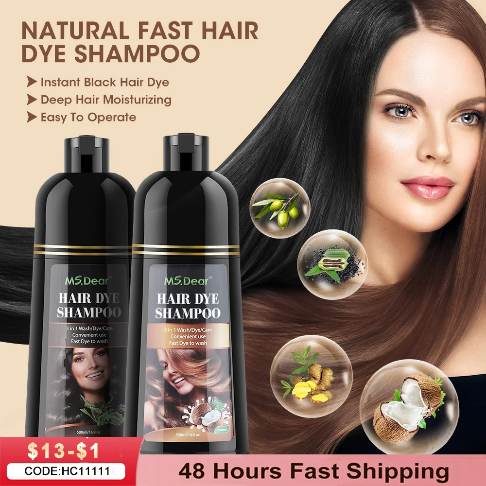 

500ml Organic Natural Fast Hair Dye Black Shampoo Plant Essence Black Coloring Hair Dye Permanent For Cover Gray White Hair