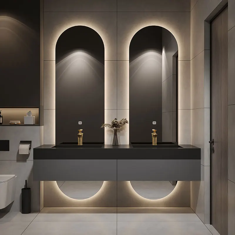 

Дизайнерская Высококачественная вилла светильник Роскошная каменная плита, встроенная раковина, шкаф для ванной комнаты, комбинированная двойная зеркальная мойка