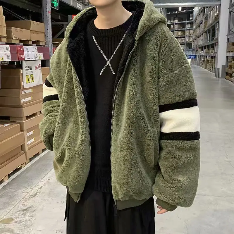 

Новинка 2023, повседневное зимнее Мужское пальто из овечьей шерсти на каждый день, толстовка в стиле Харадзюку, теплые толстовки с капюшоном н...