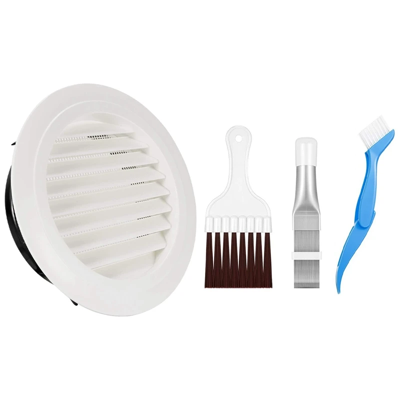 

8 Inch Round Air Vent ABS Louver Grille Cover White Soffit Vent With 3Pcs Air Conditioner Manual Cleaning Tool Fin Comb