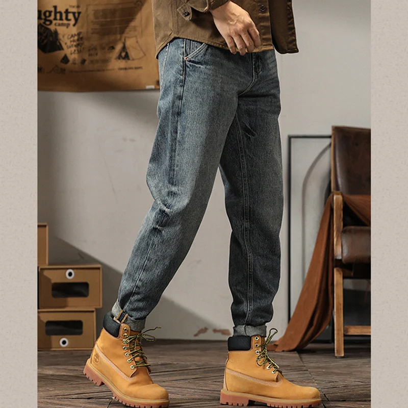 Streetwear Men 2022 Fashion New Pattern Vintage Recreational Blue Jeans Loose Versatile Straight Cylinder Trousers Autumn Female