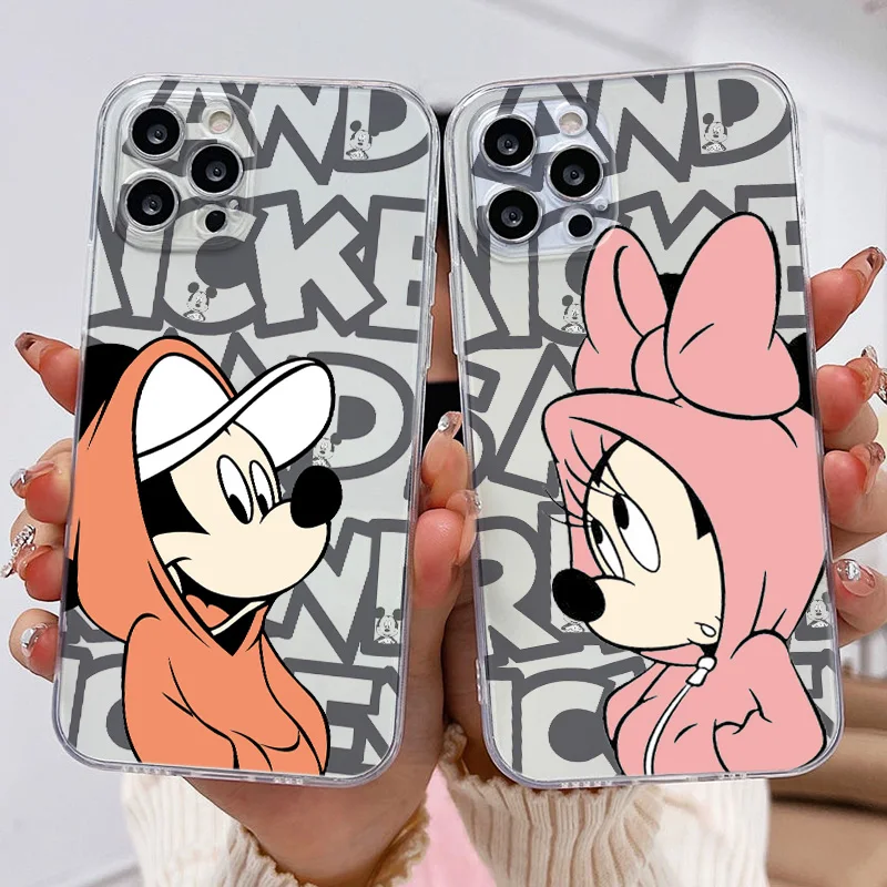 

Cute Disney Mickey Minnie Phone Case For Apple iPhone 13 12 11 Pro Max mini XS XR X 8 7 6S 6 Plus Transparent Funda Cover