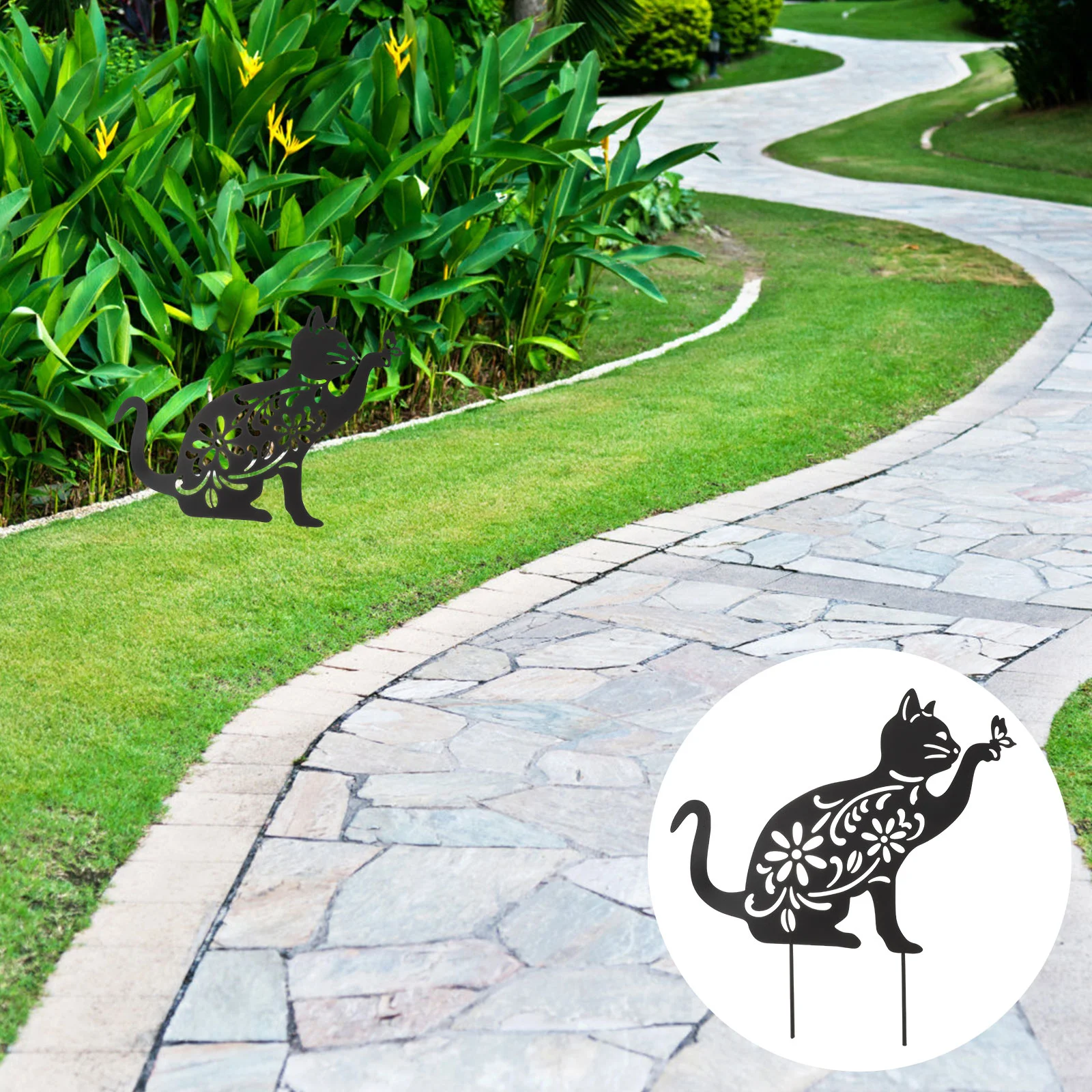 

Garden Plugin Decor Outdoor Sunflower Plug-in Decoration Iron Ornament Black Trim Cat Accessories Yard