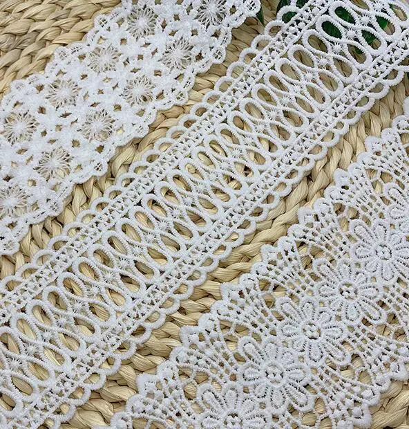 

6-7.5CM Lace Strips Embroidery Water Soluble Hollow Out Milk Silk Lace Trim 14 Yards 2022