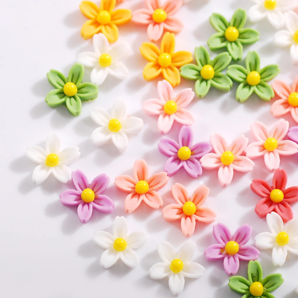 

100 шт. очаровательные полимерные разноцветные цветы для дизайна ногтей несколько размеров маленькие цветы для маникюра заколка для волос д...